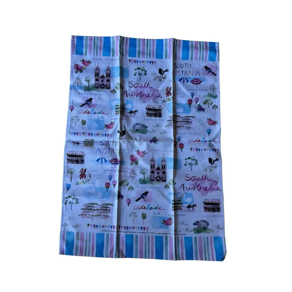 South Australia Print Tea Towel *NEW* ASHDENE Longina Phillips Beach Koala Trees